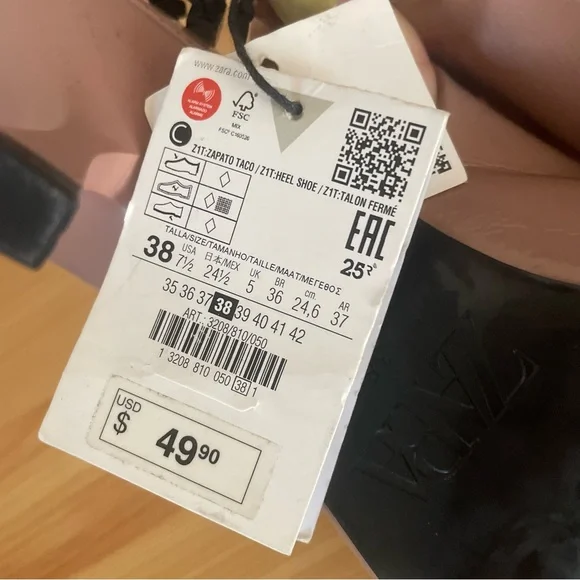 NWT Zara Pink Patent Leather Slingback Pointed Toe Kitten Heels - Picture 5 of 6